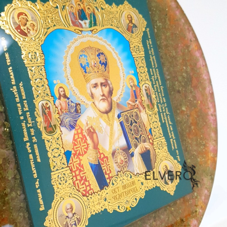 Icoană cu Sfântul Nicolae, 27,5x3 cm, cu pietre semiprețioase naturale aventurin verde, cuarț, peridot, cuarț roz, citrin, tumalină neagră * [2]