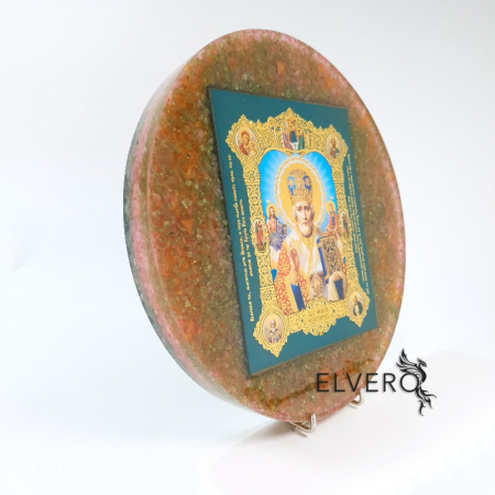 Icoană cu Sfântul Nicolae, 27,5x3 cm, cu pietre semiprețioase naturale aventurin verde, cuarț, peridot, cuarț roz, citrin, tumalină neagră * [3]