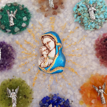 Icoană orgon Fecioara Maria cu 8 arhangheli din pietre naturale și aur [3]