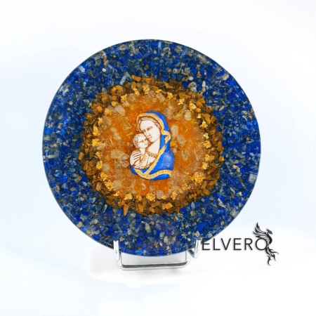 Decorațiuni orgon din pietre naturale - Icoana Fecioara Maria cu pruncul Iisus cu pietre semiprețioase lapis lazuli *