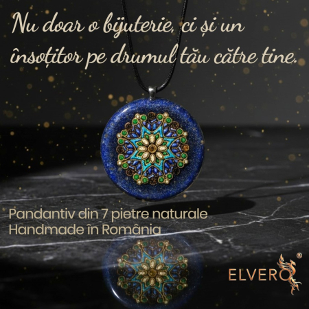 Pandantiv mandala lotus Nectar al Cunoașterii – pietre naturale, handmade [4]