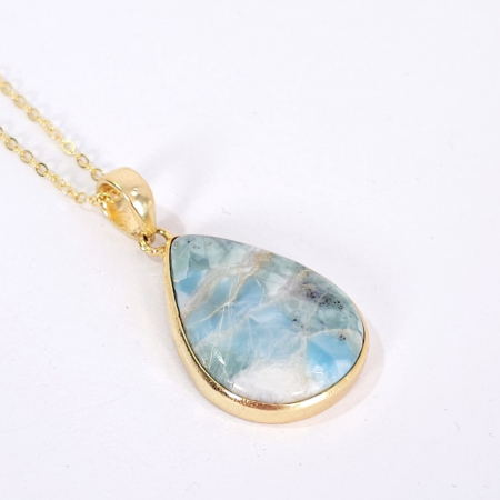 Pandantive pietre semipretioase - Bijuterie cu larimar natural placata cu aur