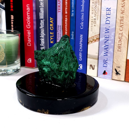 Piatra malachit fibros natural pe suport orgon turmalina [6]