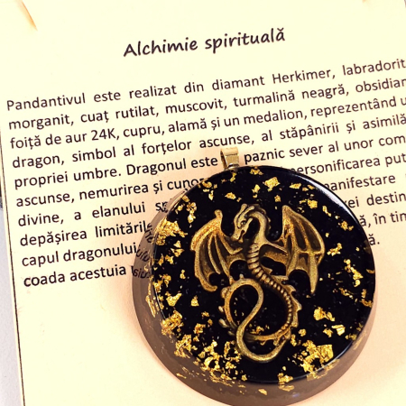 Amuleta dragon auriu cu aur si pietre naturale [7]