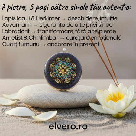 Pandantiv mandala lotus Nectar al Cunoașterii – pietre naturale, handmade [5]