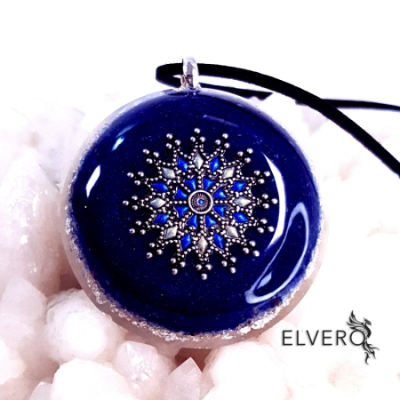 Pandantiv mandala Elvero cu azurit, lapis lazuli și foiță de argint [2]