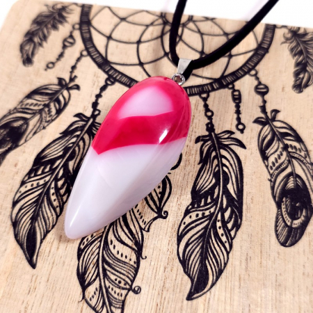 Pandantiv agat mare culoare alb magenta [2]