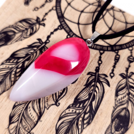 Pandantiv agat mare culoare alb magenta [3]