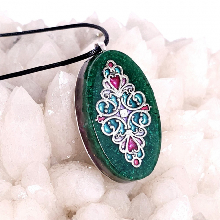 Medalion malachit cu pietre naturale tip cloisonne enamel