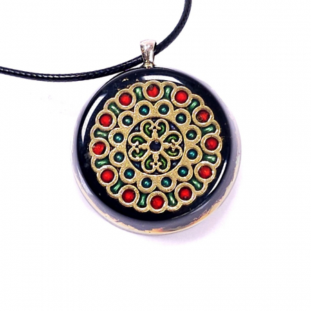 Pandantive Elvero - Medalion turmalina neagra cu mandala