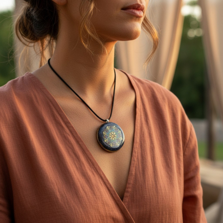 Pandantiv mandala lotus Nectar al Cunoașterii – pietre naturale, handmade [9]
