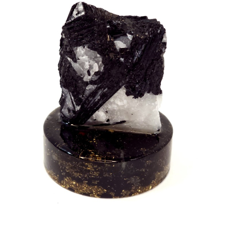 Minerale pe suport orgonic - Esantion mineral din turmalina neagra cu cuart pe suport turmalina