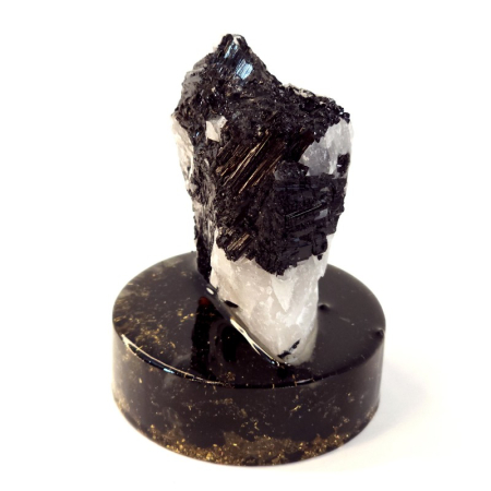 Esantion mineral din turmalina neagra cu cuart pe suport turmalina [2]