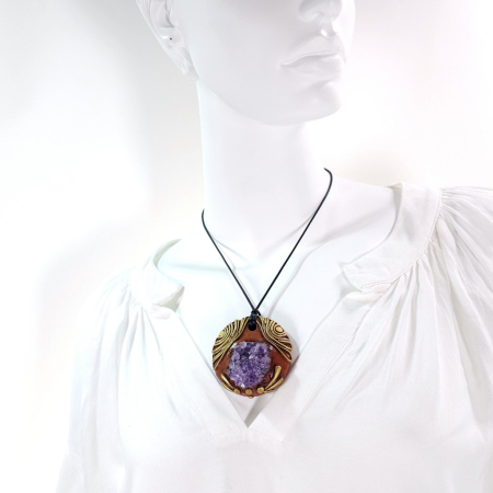 Pandantiv statement unicat din ametist druzy natural – design boho artistic handmade [11]