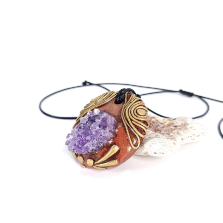 Pandantiv statement unicat din ametist druzy natural – design boho artistic handmade [6]