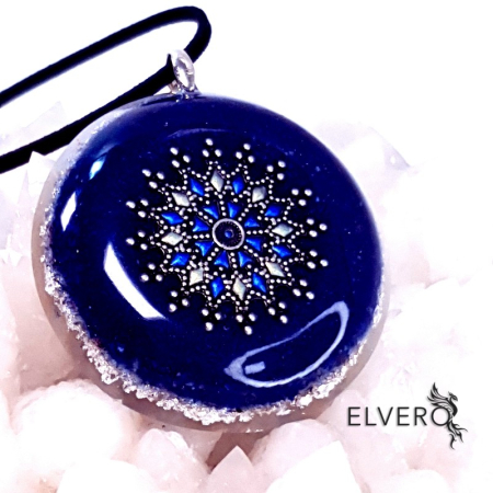 Pandantiv mandala Elvero cu azurit, lapis lazuli și foiță de argint [3]