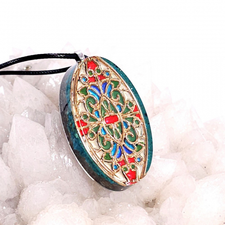 Medalion crisocola pietre naturale tip cloisonne enamel