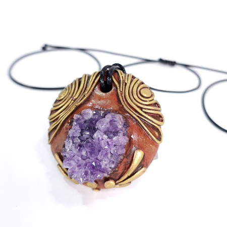 Pandantiv statement unicat din ametist druzy natural – design boho artistic handmade [2]