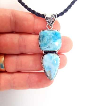 Pandantiv argintat cu pietre de larimar natural [4]