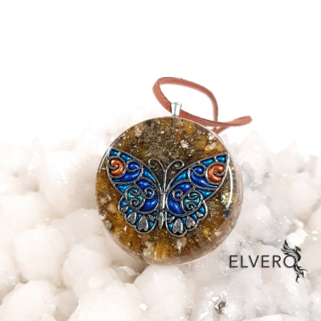 Medalion zen fluture albastru cu pietre naturale