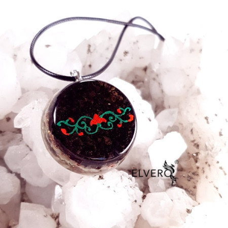 Medalion turmalina neagra cu model floral pictat [2]