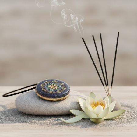 Pandantiv mandala lotus Nectar al Cunoașterii – pietre naturale, handmade [6]