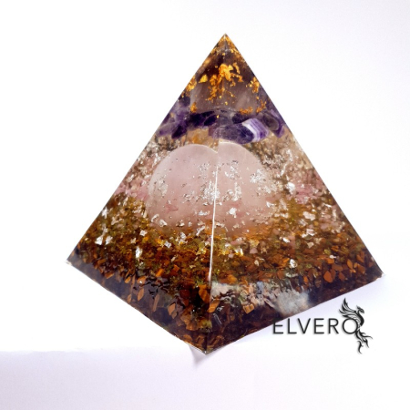 Piramida orgon cu sfera din cuart roz, argint * [4]