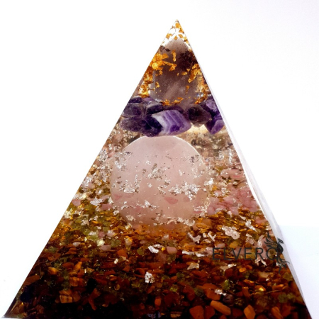 Piramida orgon cu sfera din cuart roz, argint * [2]