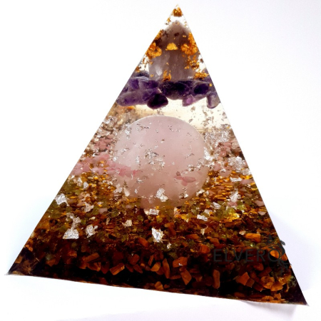 Piramida orgon cu sfera din cuart roz, argint * [1]