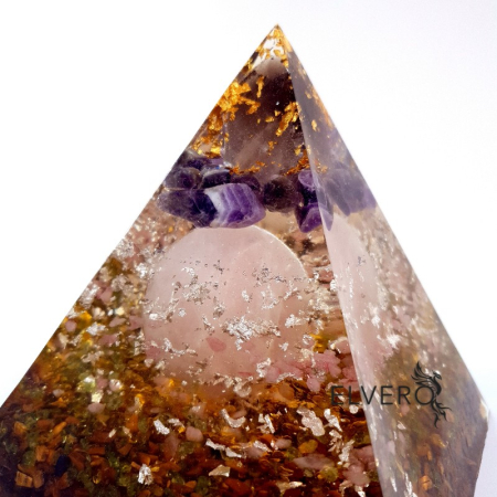 Piramida orgon cu sfera din cuart roz, argint * [3]