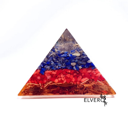 Piramidă orgon din lapis lazuli, coral roșu și cuarț [2]