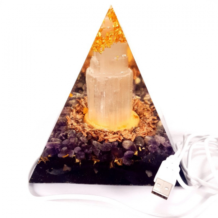 Piramide orgonice - Piramida orgon cu lumini, selenit si pietre naturale