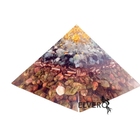 Piramidă orgonica din aur, smarald, unakit și cuarț [1]