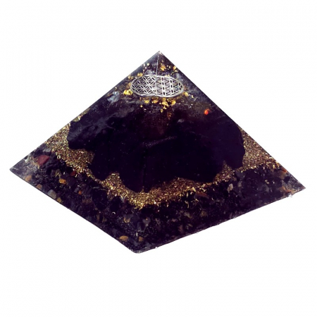 Piramide orgonice - Piramidă orgonică floarea vieții, shungit, onix, chihlimbar, hematit, foiță de aur 24K