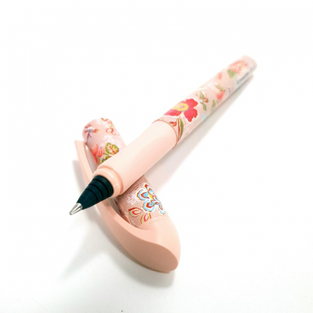 Stilou roller Schneider roz-beige cu modele florale [2]