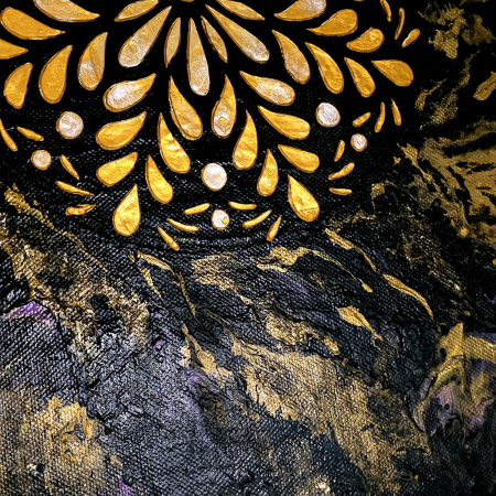 Tablou mandala aurie pe panza in culori acrilice [6]