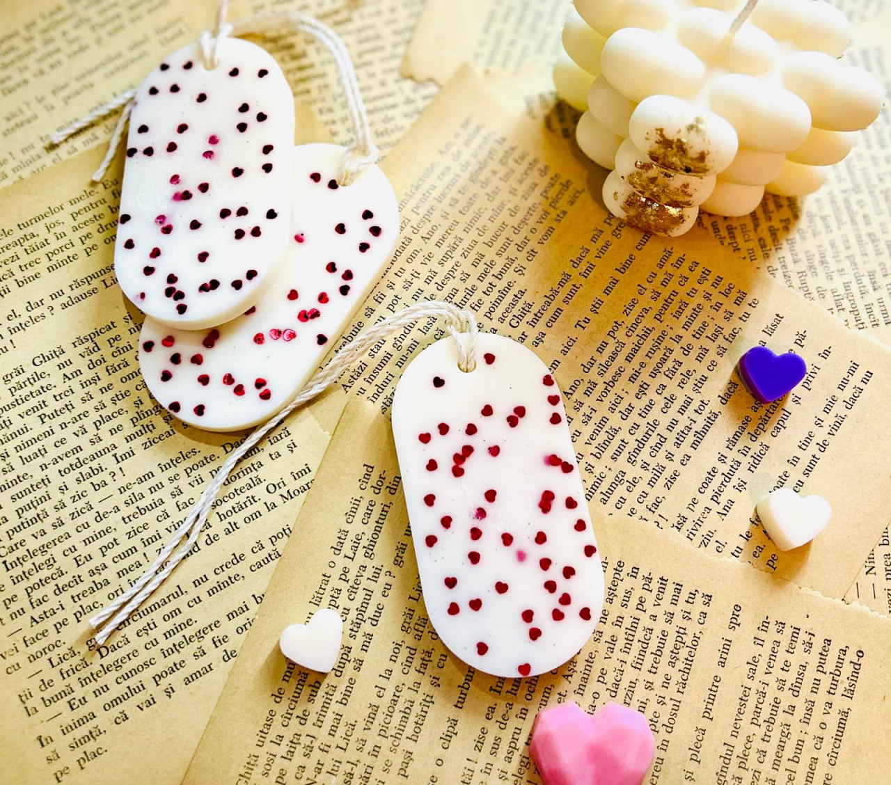 Tableta parfumata din ceara de soia - aroma florala inimioare mici , oval 25g [2]