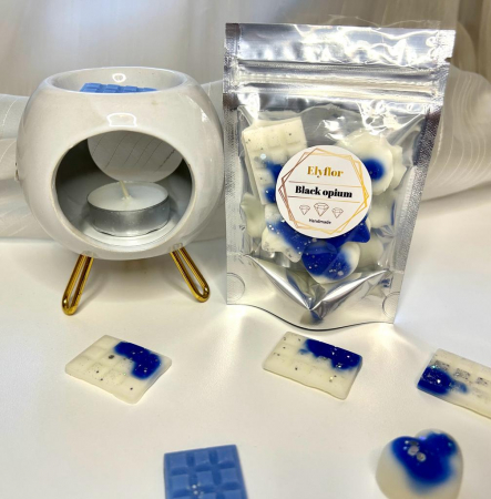 Aromaterapie-ceara de soia parfumata - Set difuzor ceramic pentru aromaterapie si ceara parfumata de soia , Aroma Black opium,25 g