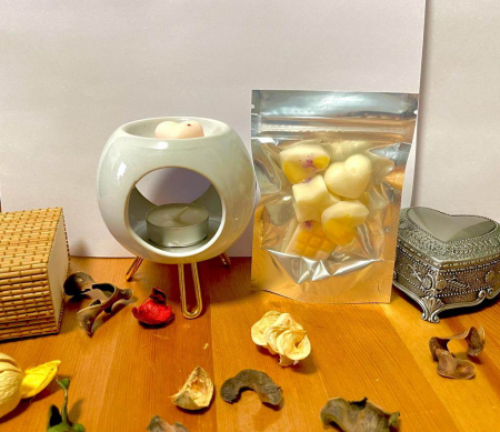 Set difuzor ceramic + ceara parfumata de soia - Set difuzor ceramic pentru aromaterapie si ceara parfumata de soia ,  Aroma Bubble Gum,25 g