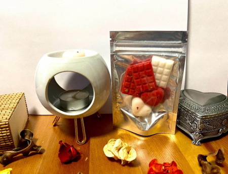 Set difuzor ceramic + ceara parfumata de soia - Set difuzor ceramic pentru aromaterapie si ceara parfumata de soia ,  Aroma Gradina iubirii ,25 g