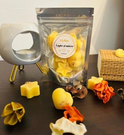 Set difuzor ceramic + ceara parfumata de soia - Set difuzor ceramic pentru aromaterapie si ceara parfumata de soia , Aroma Lapte si miere,25 g