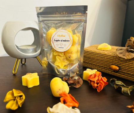 Set difuzor ceramic pentru aromaterapie si ceara parfumata de soia , Aroma Lapte si miere,25 g [1]