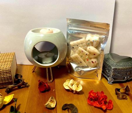 Set difuzor ceramic + ceara parfumata de soia - Set difuzor ceramic pentru aromaterapie si ceara parfumata de soia ,  Cappuccino ,25 g