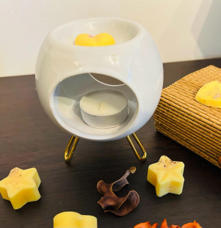 Vas din ceramica pentru aromaterapie, cu suport de metal auriu 9 x 11 cm [1]