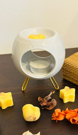 Vas din ceramica pentru aromaterapie, cu suport de metal auriu 9 x 11 cm [2]