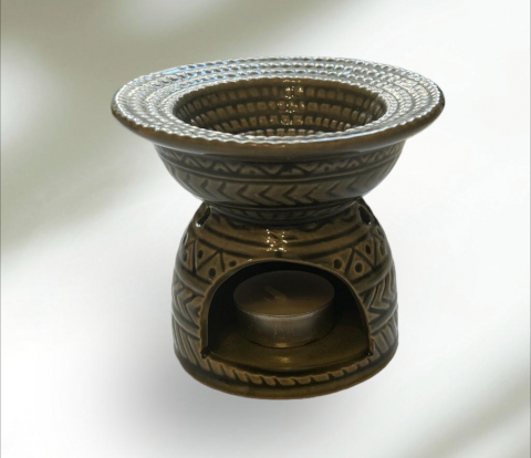 Vas din ceramica pentru aromaterapie ,gri cu model 11x9.5 cm