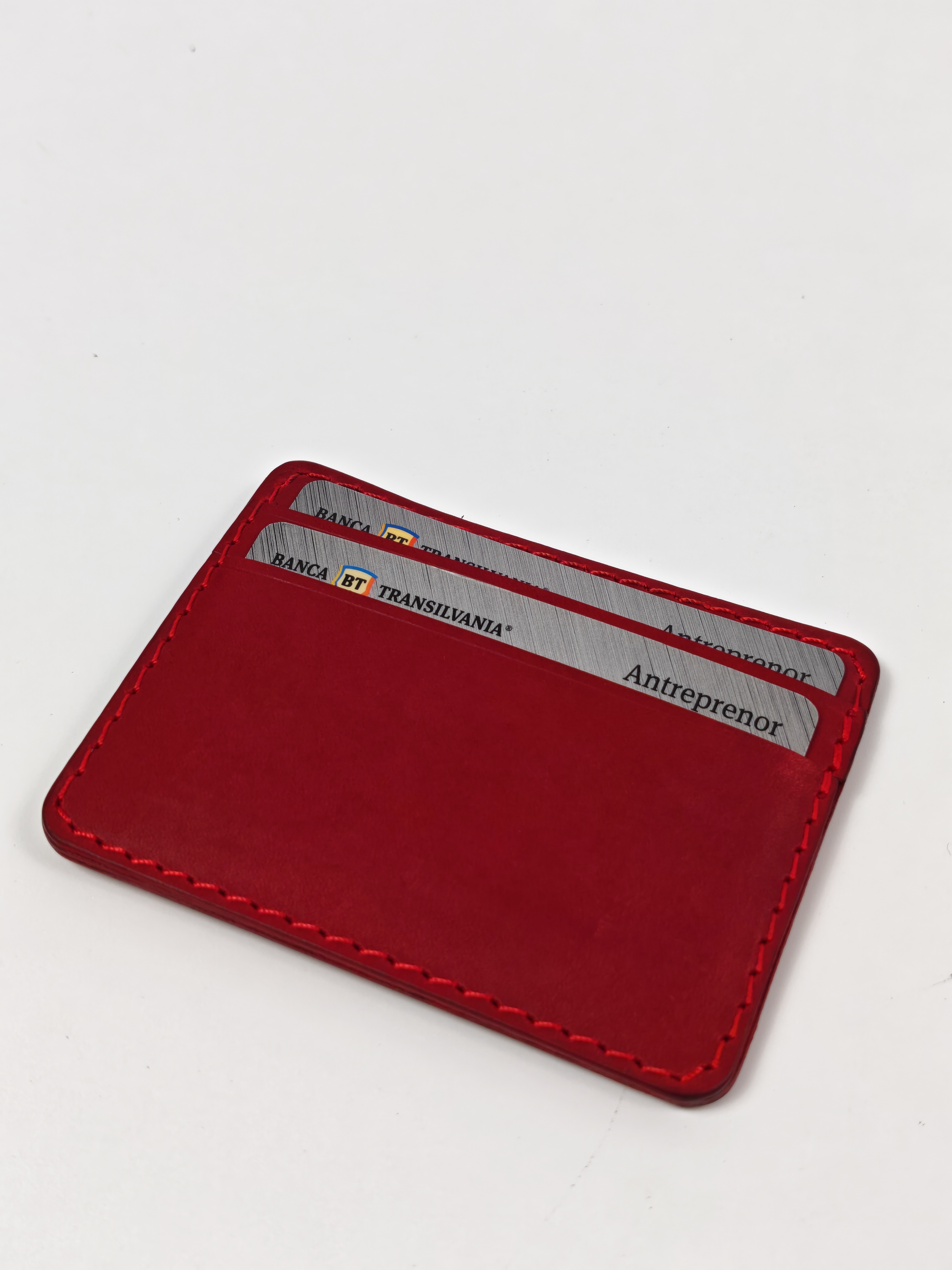 portcard rosu piele naturala minimalist
