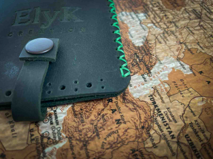 Portchei din piele naturala, lucrat si cusut manual, Davis, Verde Army [2]