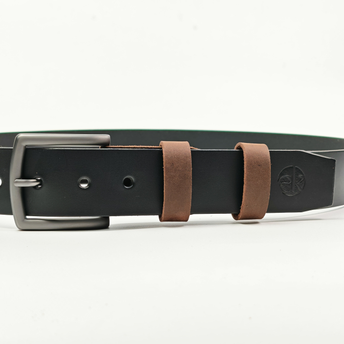 Curea din piele naturala neagra cu detalii maro 40 mm , lucrata manual, Styx, Handmade [2]