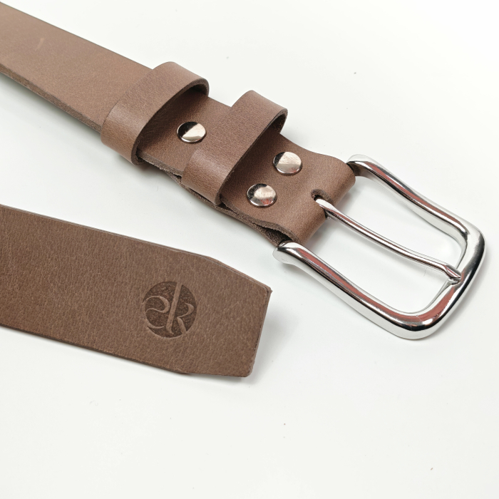 Curea piele naturala 40 mm, Leda, gri, catarama solida [3]